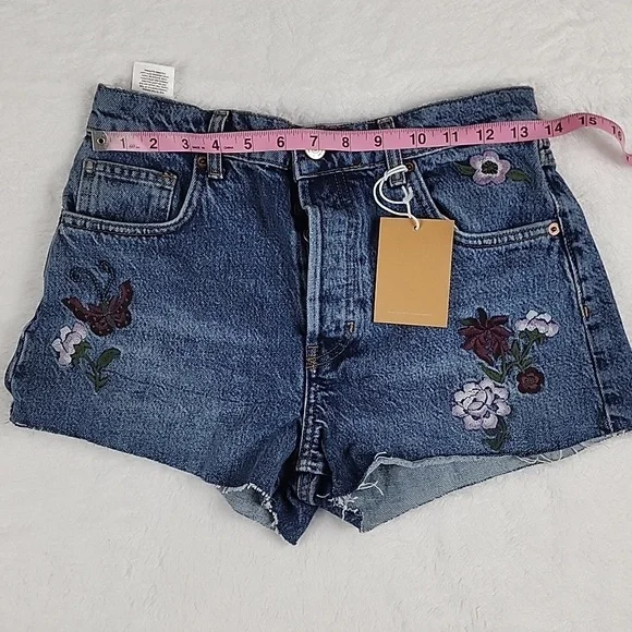 Reformation Jeans Charlie High Rise Embroidered Jean Shorts New With Tags - Picture 5 of 16